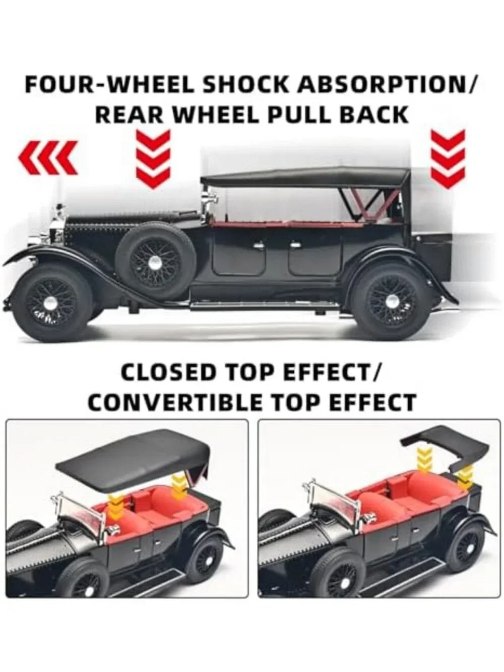Vintage Diecast Car Model Kits for Adults & Kids, Pull Back Cars with Lights